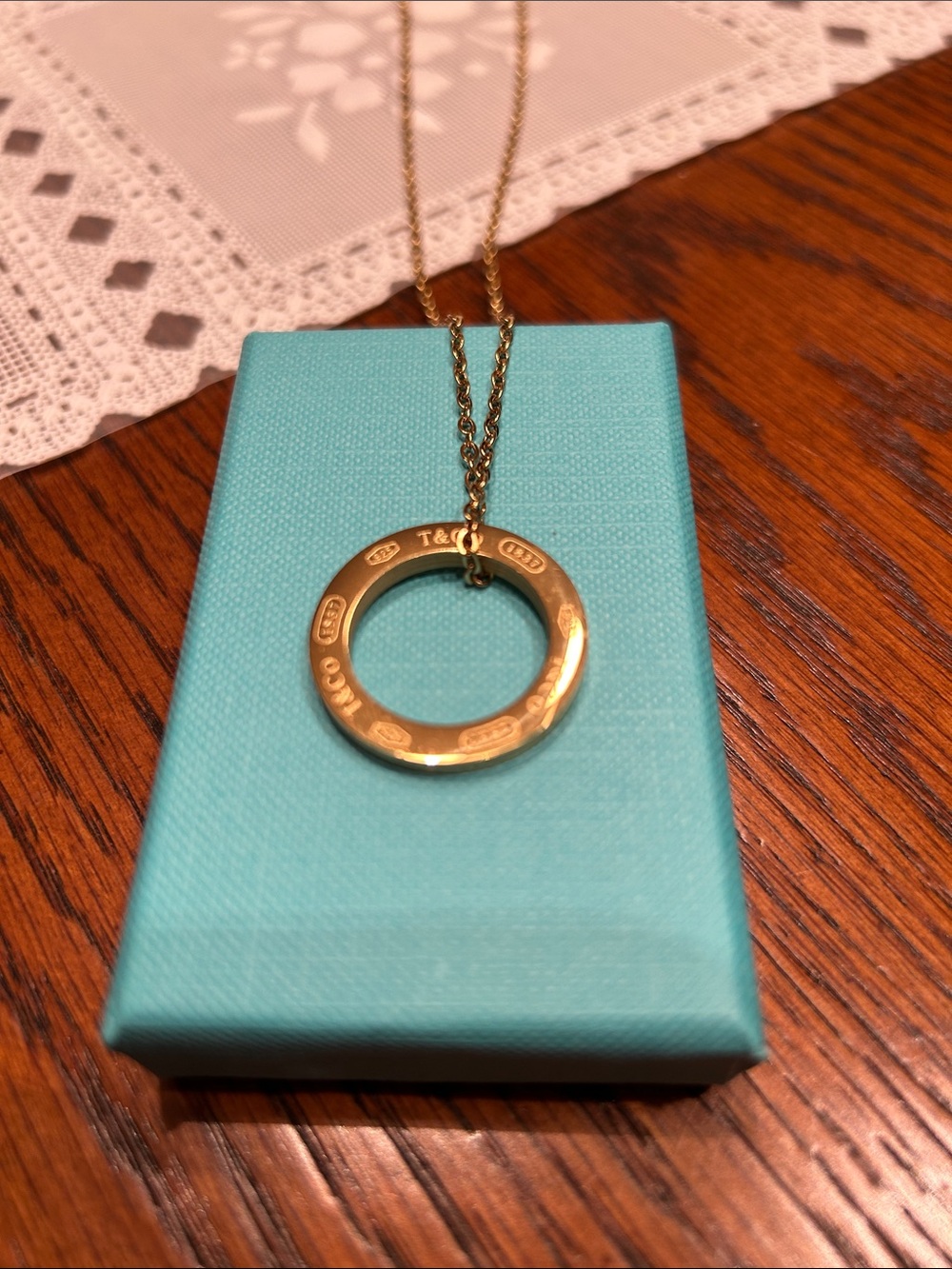 Tiffany & Co. 925 Sterling Silver Gold Tone Circular Pendant Necklace - Picture 2 of 3